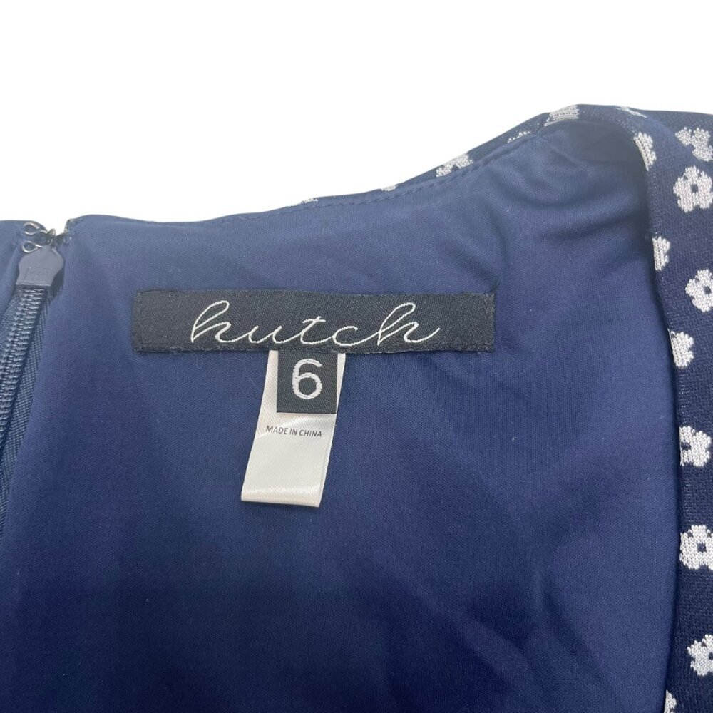 ANTHROPOLOGIE HUTCH Dress Women's 6 Floral Navy Polka Dot Puff Sleeve Belt Mini - Picture 4 of 10